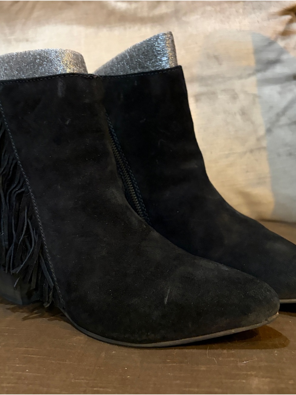 Seychelles Black Suede Fringe Ankle Boots
